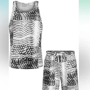 Black & White Abstract Print Tank and Shorts Set